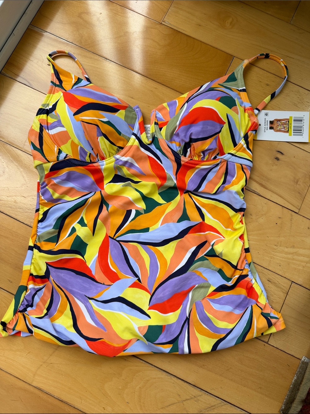 Anne Cole Yellow Multicolor V-Neck Tankini Top - Picture 2 of 9